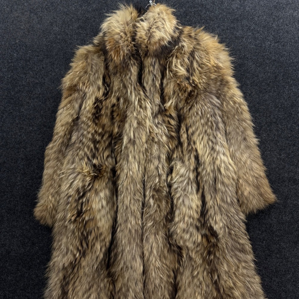 Vintage 70s Baaca Furs Coyote Fur Coat Womens Large Brown Long Full Length FLAW